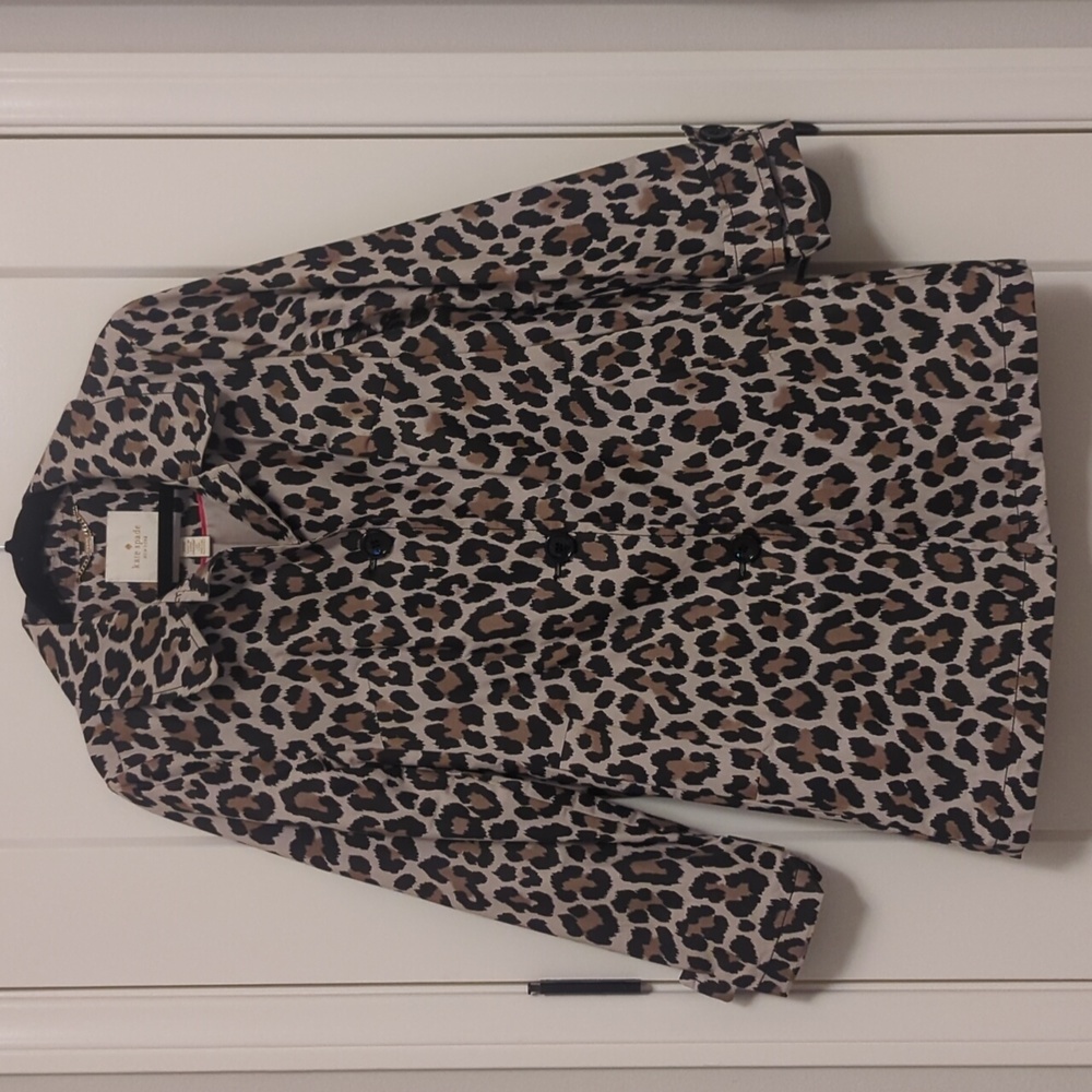 Kate Spade New York leopard print pea coat rain jacket Sz. M xlnt condition